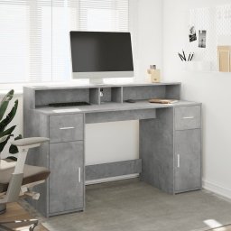 vidaXL Bureau met LED-verlichting 140x55x91 cm bewerkt hout betongrijs