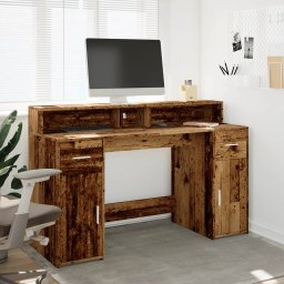 vidaXL Bureau met LED-verlichting 140x55x91 cm bewerkt hout oud hout