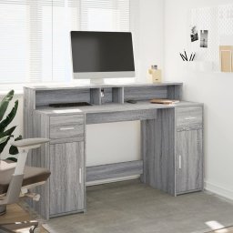 vidaXL Bureau met LED-verlichting 140x55x91 cm hout grijs sonoma eiken