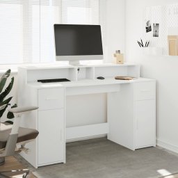 vidaXL Bureau met LED-verlichting 140x55x91 cm bewerkt hout wit
