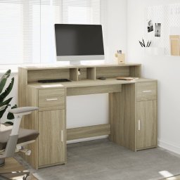 vidaXL Bureau met LED-verlichting 140x55x91 cm hout sonoma eikenkleur