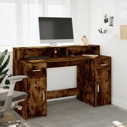 vidaXL Bureau met LED-verlichting 140x55x91 cm hout gerookt eikenkleur