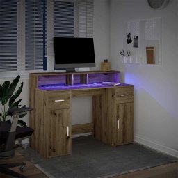vidaXL Bureau met LED-verlichting 120x55x91 cm hout artisanaal eiken