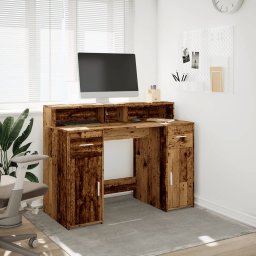 vidaXL Bureau met LED-verlichting 120x55x91 cm bewerkt hout oud hout