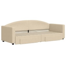 vidaXL Slaapbank met onderschuifbed en lades 80x200 cm stof crèmekleur