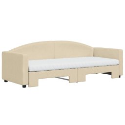 vidaXL Slaapbank met onderschuifbed en matrassen 80x200 cm stof crème