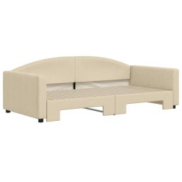 vidaXL Slaapbank met onderschuifbed 100x200 cm stof crèmekleurig