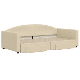 vidaXL Slaapbank met onderschuifbed en lades 100x200 cm stof crème