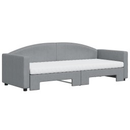 vidaXL Slaapbank onderschuifbed en matrassen 80x200 cm stof lichtgrijs