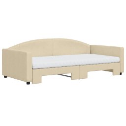 vidaXL Slaapbank met onderschuifbed en matrassen 100x200 cm stof crème