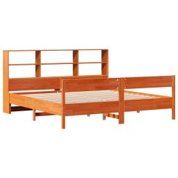 vidaXL Bed met boekenkast zonder matras grenenhout wasbruin 200x200 cm