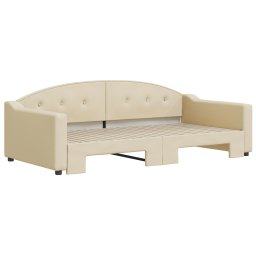 vidaXL Slaapbank met onderschuifbed 100x200 cm stof crèmekleurig