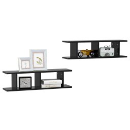 vidaXL Wandschappen 2 st 75x18x20 cm bewerkt hout zwart