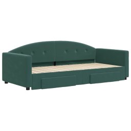 vidaXL Slaapbank onderschuifbed en lades 90x200 cm fluweel donkergroen