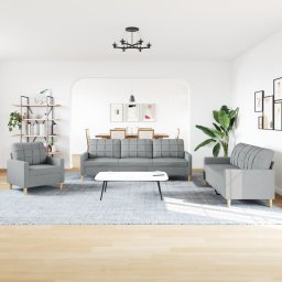 vidaXL 3-delige Loungeset stof lichtgrijs