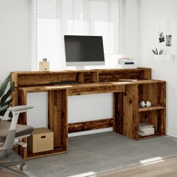 vidaXL Bureau met LED-verlichting 200x55x91 cm bewerkt hout oud hout
