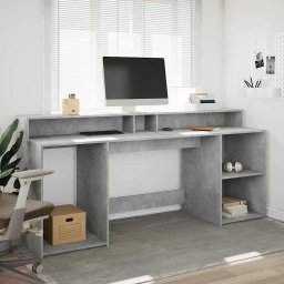 vidaXL Bureau met LED-verlichting 200x55x91 cm bewerkt hout betongrijs