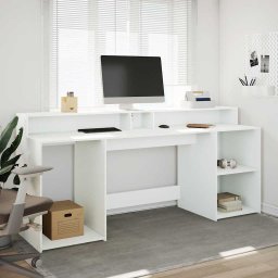 vidaXL Bureau met LED-verlichting 200x55x91 cm bewerkt hout wit