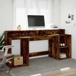 vidaXL Bureau met LED-verlichting 200x55x91 cm hout gerookt eikenkleur