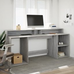 vidaXL Bureau met LED-verlichting 200x55x91 cm hout grijs sonoma eiken