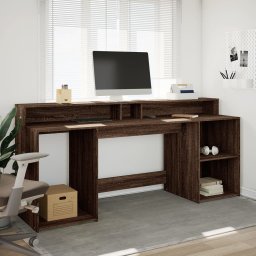 vidaXL Bureau met LED-verlichting 200x55x91 cm hout bruin eikenkleurig