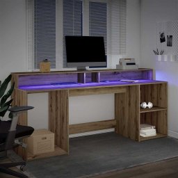vidaXL Bureau met LED-verlichting 200x55x91 cm hout artisanaal eiken