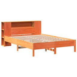 vidaXL Bed met boekenkast zonder matras grenenhout wasbruin 135x190 cm