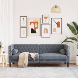 vidaXL Driezitsbank Chesterfield-stijl en bolsters fluweel donkergrijs