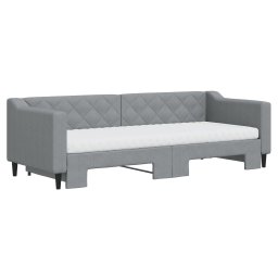 vidaXL Slaapbank onderschuifbed en matrassen 80x200 cm stof lichtgrijs