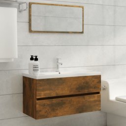 vidaXL Wastafelkast 90x38,5x45 cm bewerkt hout gerookt eikenkleurig