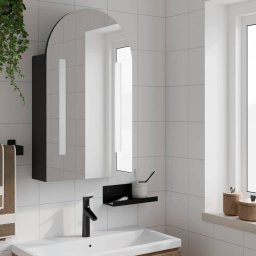 vidaXL Badkamerkast met spiegel en LED gebogen 42x13x70 cm zwart