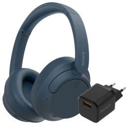 Sony WH-CH720N Blauw + BlueBuilt Quick Charge Oplader met Usb A Poort 18W Zwart