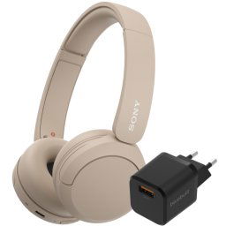 Sony WH-CH520 Crème + BlueBuilt Quick Charge Oplader met Usb A Poort 18W Zwart