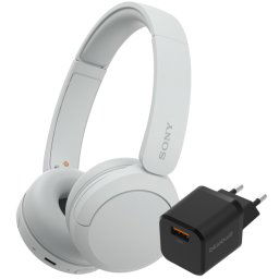 Sony WH-CH520 Wit + BlueBuilt Quick Charge Oplader met Usb A Poort 18W Zwart