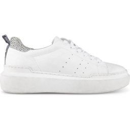 PS Poelman Star -maat 41- Dames Leren Tennis Sneakers met Leopard Print en Strap - Wit