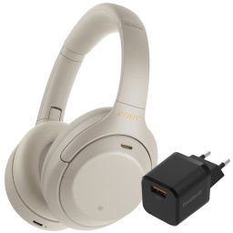Sony WH-1000XM4 Zilver + BlueBuilt Quick Charge Oplader met Usb A Poort 18W Zwart