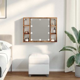 vidaXL Spiegelkast met LED 76x15x55 cm bewerkt hout oud houtkleurig