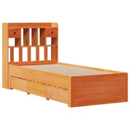 vidaXL Bed met boekenkast zonder matras grenenhout wasbruin 100x200 cm