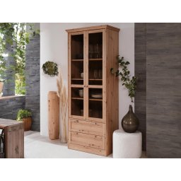 Vitrinekast TIMITA 2 deuren 2 lades artisan eik