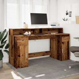 vidaXL Bureau met LED-verlichting 160x55x91 cm bewerkt hout oud hout