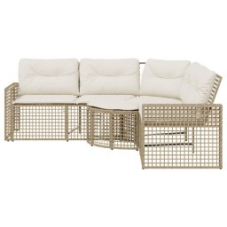 vidaXL Tuinbank met kussens en voetensteun L-vormig poly rattan beige
