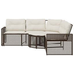 vidaXL Tuinbank met kussens en voetensteun L-vormig poly rattan bruin