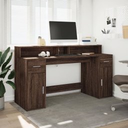 vidaXL Bureau met LED-verlichting 160x55x91 cm hout bruin eikenkleurig