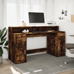 vidaXL Bureau met LED-verlichting 160x55x91 cm hout gerookt eikenkleur
