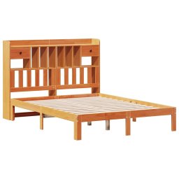 vidaXL Bed met boekenkast zonder matras grenenhout wasbruin 135x190 cm