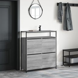 vidaXL Schoenenkast met 4 klaplades 100x34x112 cm grijs sonoma eiken