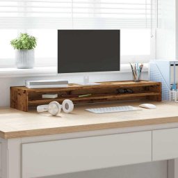 vidaXL Monitorstandaard 100x24x13 cm bewerkt hout oud houtkleurig