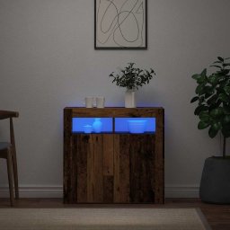 vidaXL Dressoir met LED-verlichting 80x35x75 cm bewerkt hout oud hout