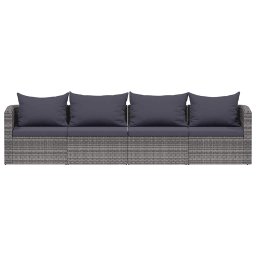 vidaXL 4-delige Loungeset met kussens poly rattan grijs