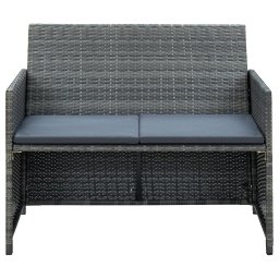 vidaXL Tuinbank 2-zits met kussens poly rattan grijs